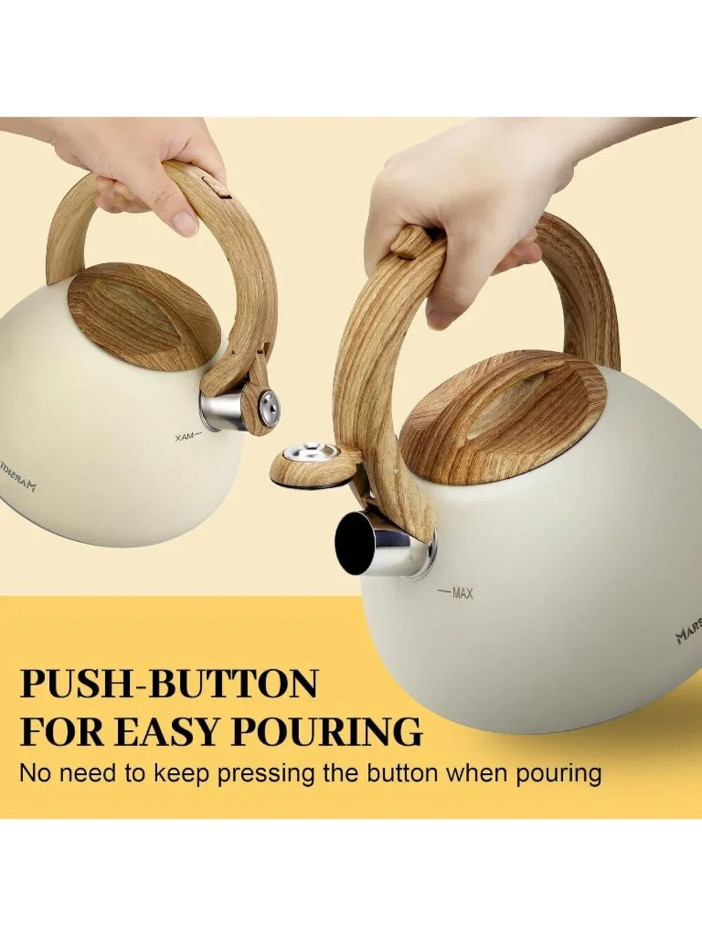 Cream White Stainless Steel Whistling Tea Kettles 2.6QT Stovetop Cookware Pot